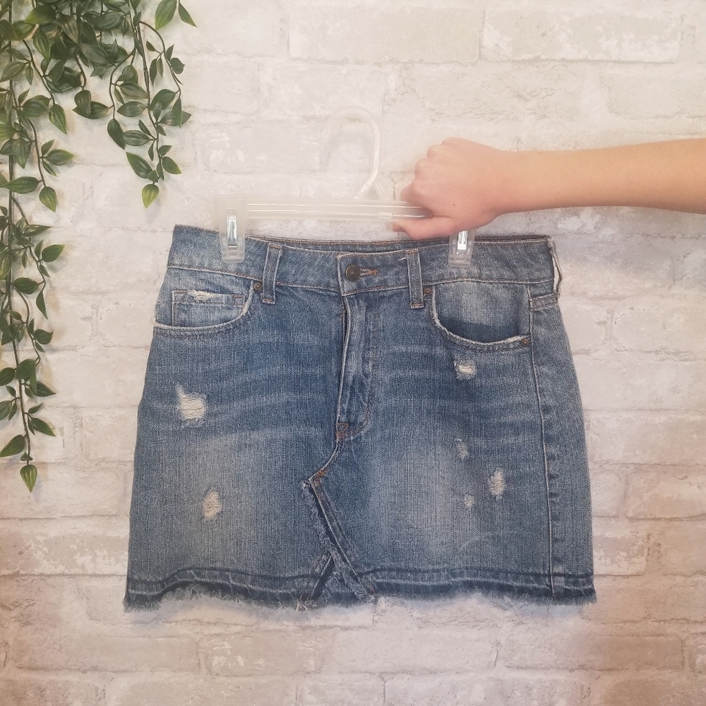 Distressed Mini Denim Skirt